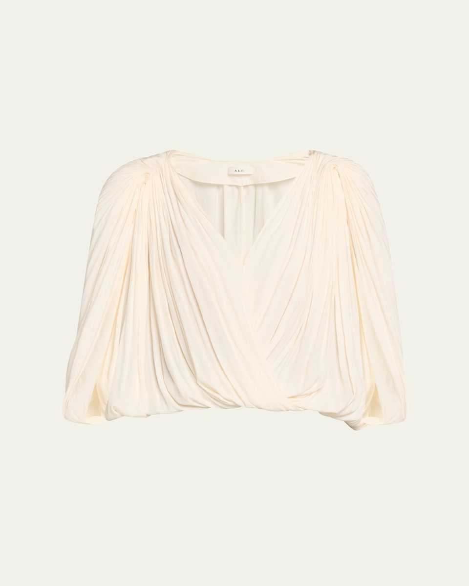 Vivian Draped Cape-Sleeve Top